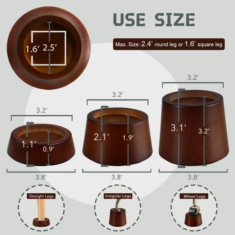 KOIKEY Wooden Furniture Bed Risers - 3 Inch Circle Heavy Duty Furniture Height Extenders Lifts for Sofa Couch Desk Chair Table Base Raising Space, Convenient Store and Cleaning, Pack of 4 - Image 3